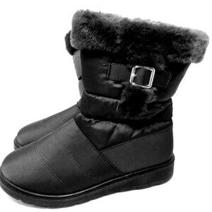 Women's TOP MODA Winter Boots Faux Fur Zip Black Size 5.5